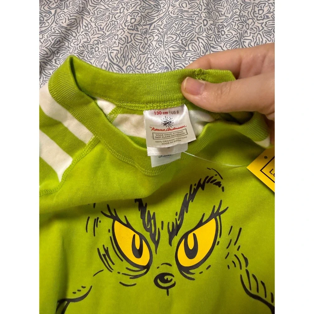 NWT Hanna Andersson Grinch Size 8 Unisex Long Pajama Set Kid Organic Cotton
